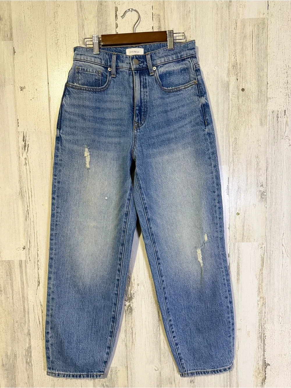 Evereve High Rise Distressed Straight Leg Ankle Jeans Size 25 Blue Denim
